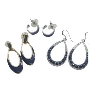 Hoop Earrings 3 Pairs Black Hoop Silver Gold Crystal Earrings